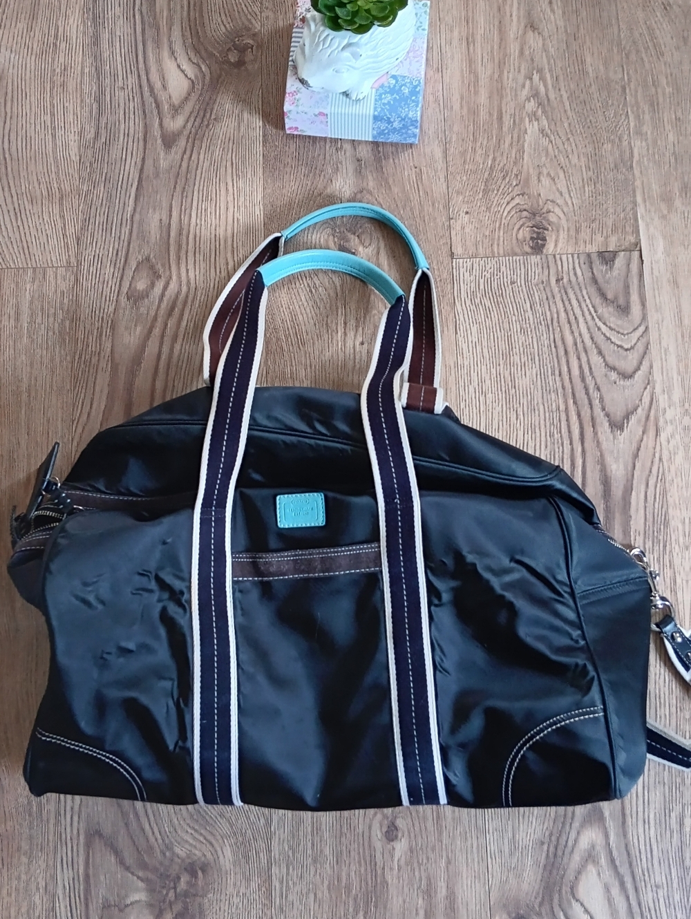 Coach  Black, Brown & Blue Extra Large Hampton Duffle Travel Bag ⚘️ - Picture 10 of 15